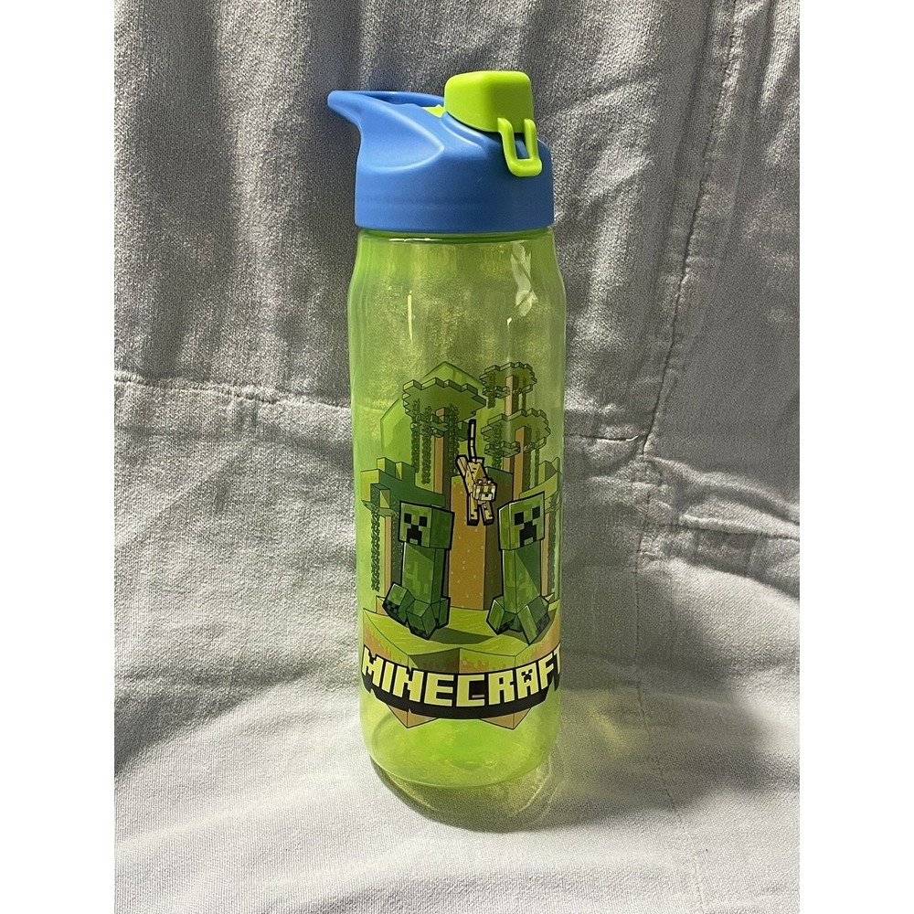 NEW Minecraft Green Ocelot Water Bottle by Zak! Designs Hinge Lid w/ Loop 20 oz